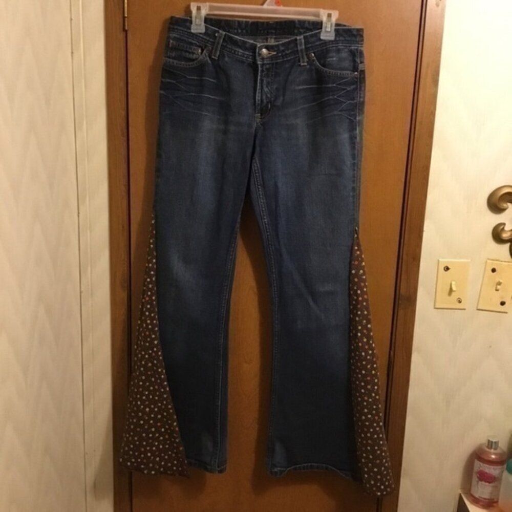 Express 70s Y2K Vintage Flare Bell Bottom Hippie Flower Embroidered Jeans 12